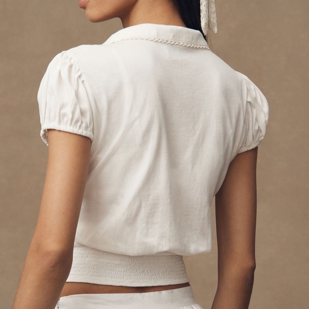 *Anthropologie Maeve Short Sleeve Collared Smocked Waist Shirt - Picture 2 of 4